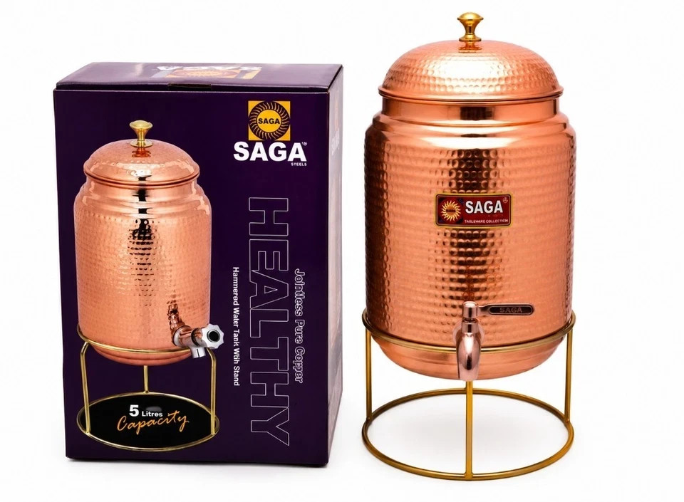 Premium Copper Water Dispenser -hammered design with Stand | 5 ltr Premium Copper Water Dispenser -hammered design with Stand | 5 ltr