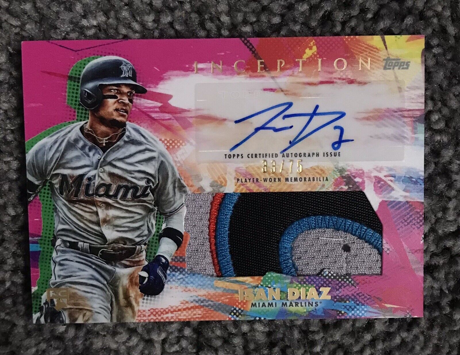 2020 Topps Inception Isan Diaz Patch Auto Magenta 33/75 #IAP-ID Miami Marlins