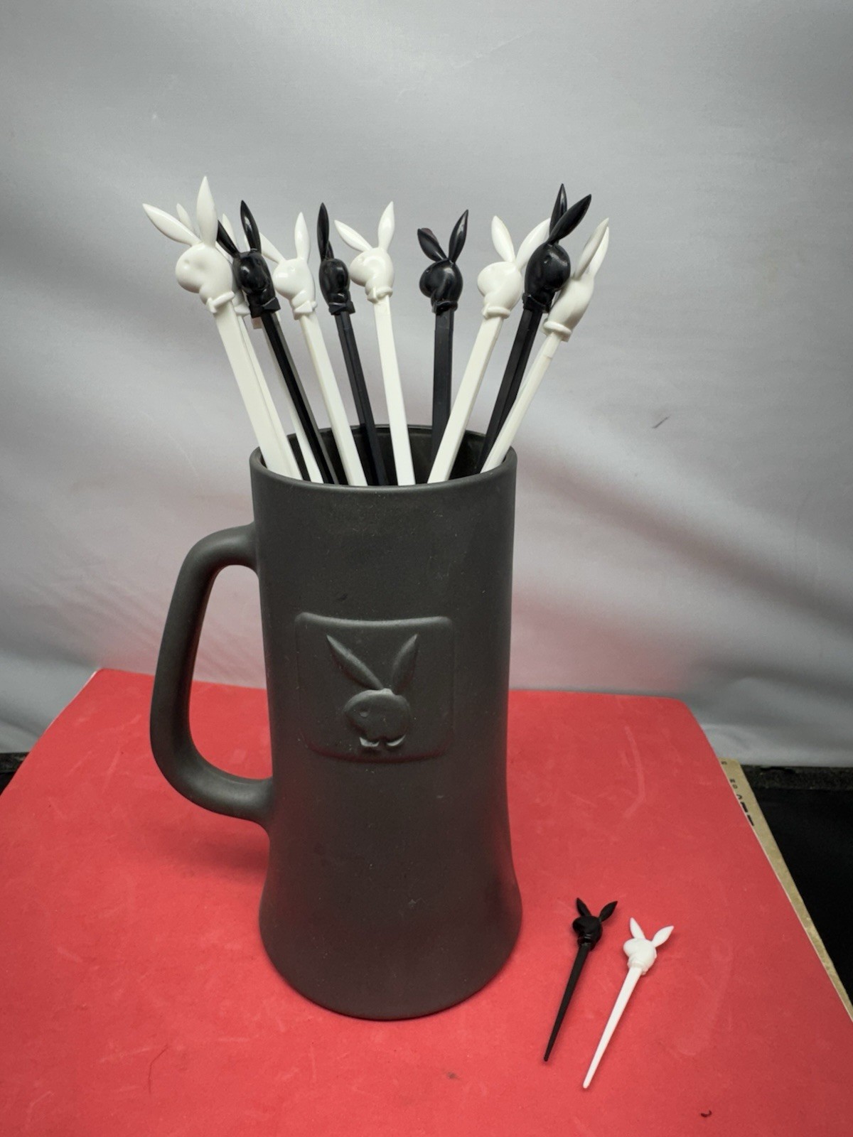 70s Vintage Playboy Club Black Matte Glass Mug Stein Embossed Bunny w/ Stir’s 70s Vintage Playboy Club Black Matte Glass Mug Stein Embossed Bunny w/ Stir’s