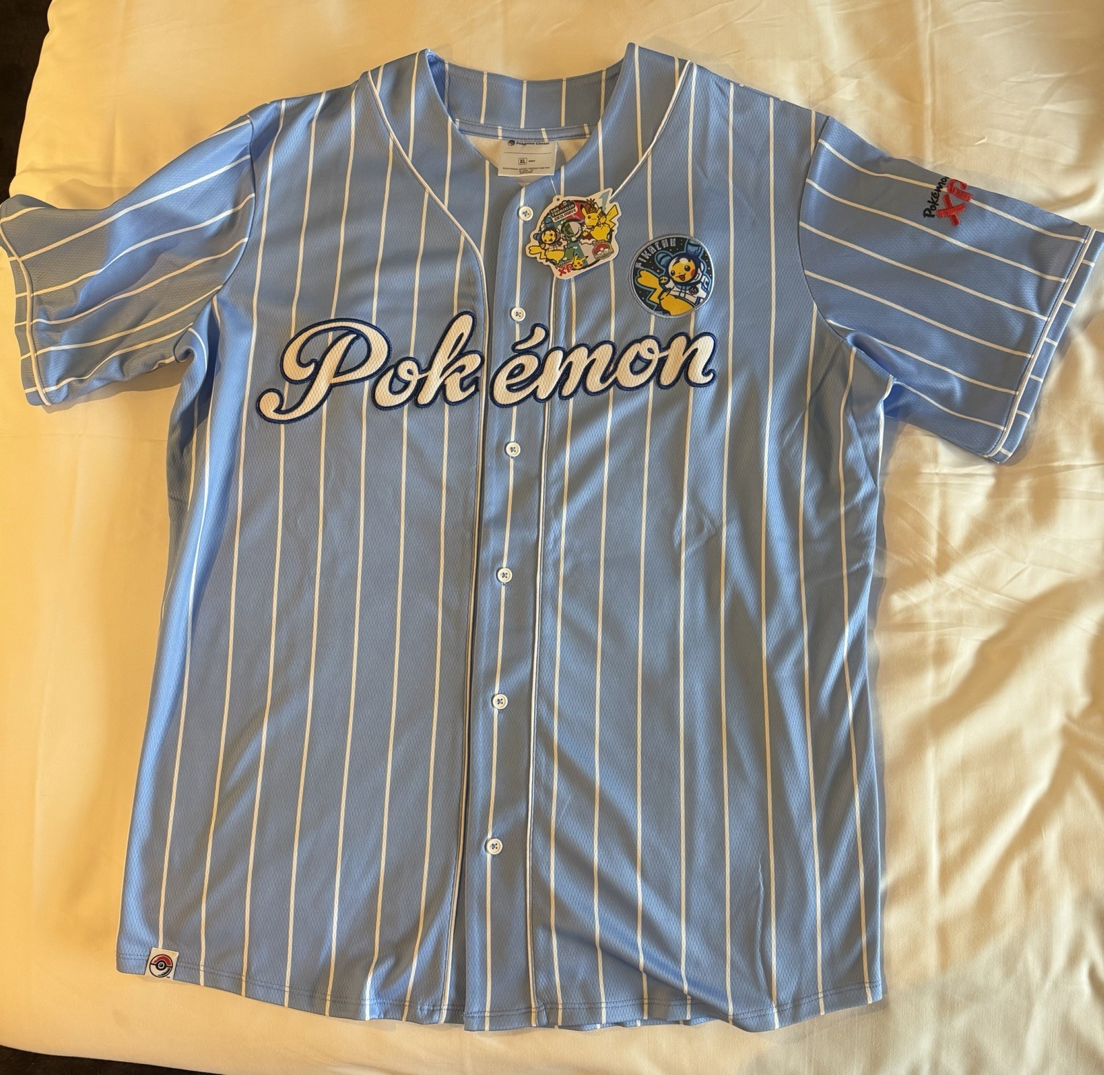 2026 Pokemon World Championships Blue Pin Striped Baseball Jersey - Adult XL 2026 Pokemon World Championships Blue Pin Striped Baseball Jersey - Adult XL