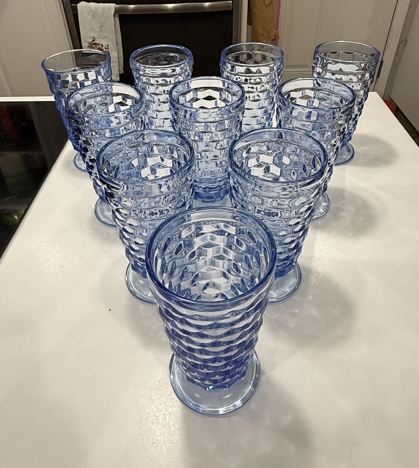 Vintage Indiana Glass Whitehall Colony Blue Cubed Tumblers - Set of 10 Vintage Indiana Glass Whitehall Colony Blue Cubed Tumblers - Set of 10