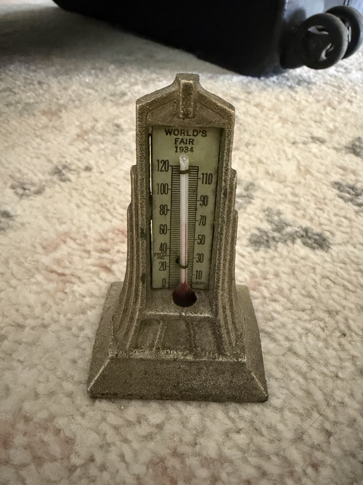 VTG Art 1934 Chicago World's Fair Desk Thermometer Brass Metal Art Deco USA