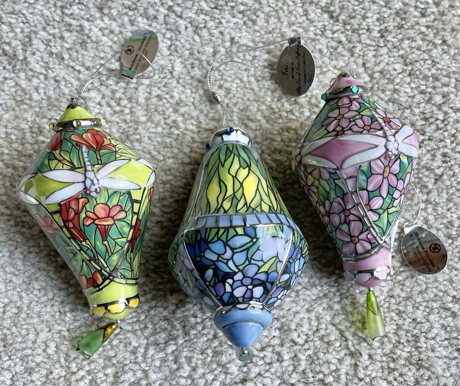 3. THREE Bradford Editions Louis Tiffany Heirloom Porcelain Ornaments Dragonfly 3. THREE Bradford Editions Louis Tiffany Heirloom Porcelain Ornaments Dragonfly