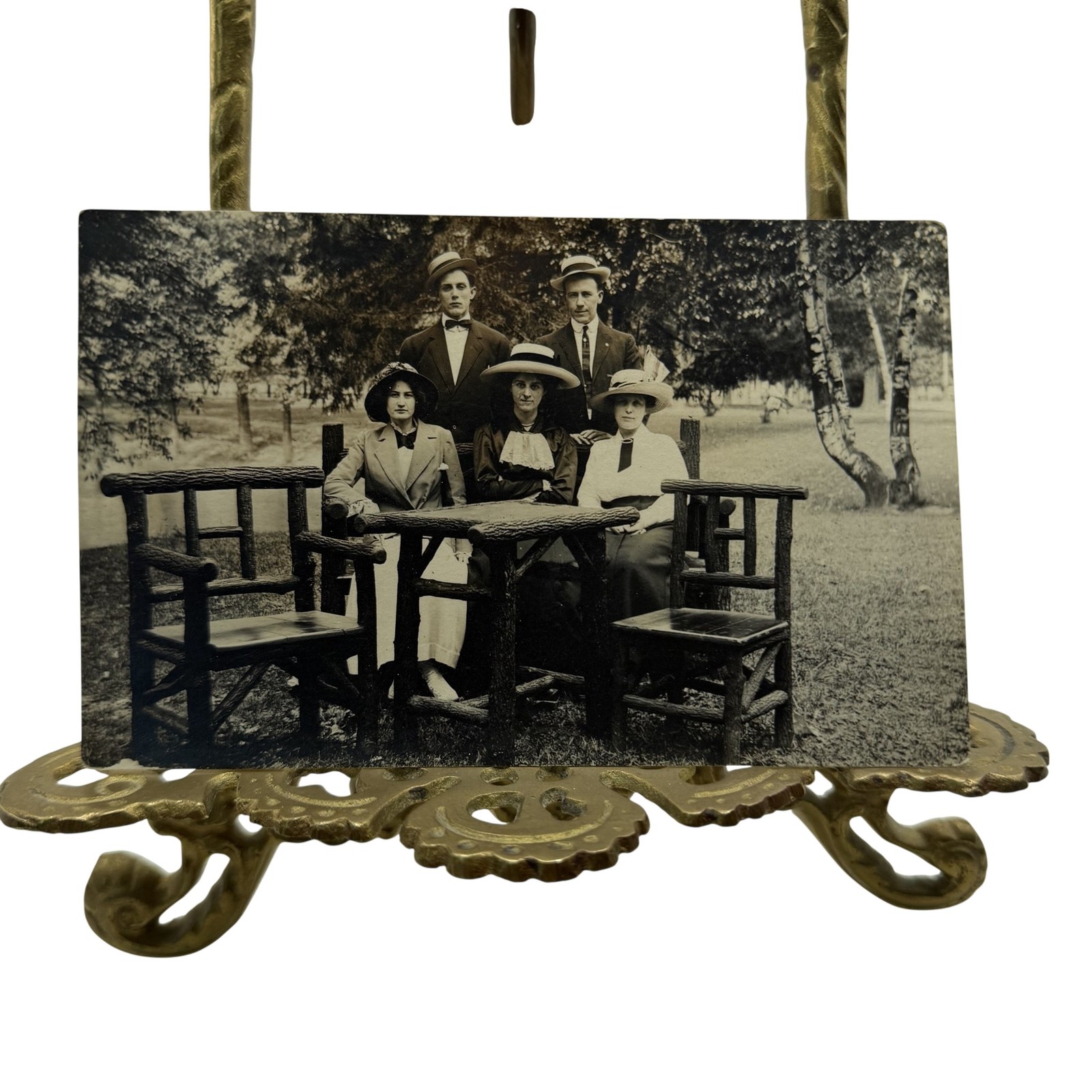 Vintage C1910s Group Portrait Outdoor RPPC Real Photo Postcard Unposted 3.5x5.5