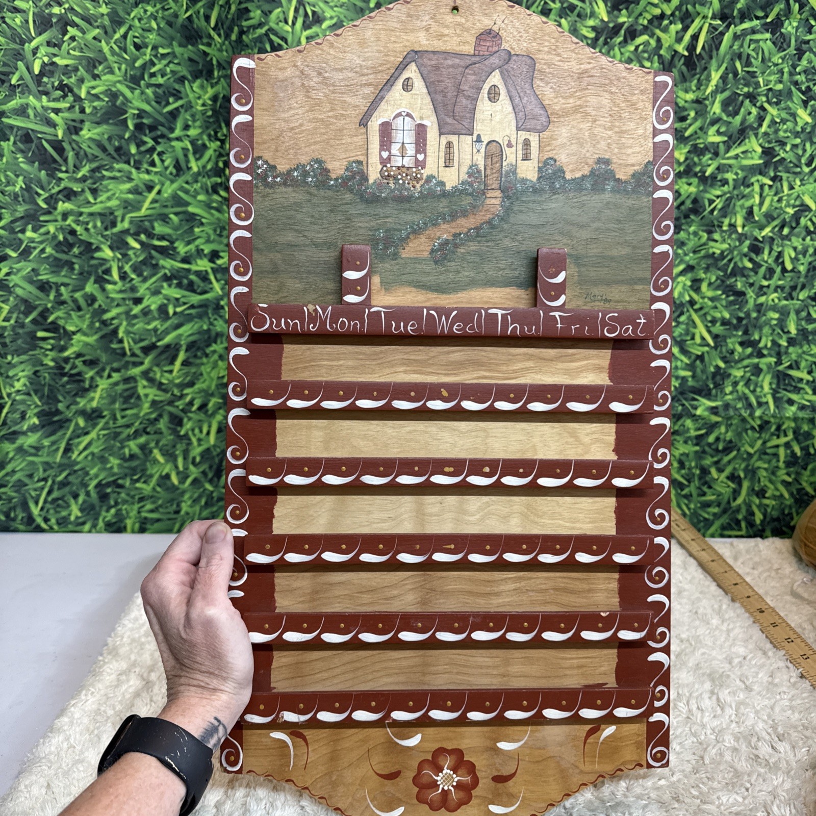Vintage Wooden Perpetual Calendar Country Cottage Handpainted Vintage Folk Art Vintage Wooden Perpetual Calendar Country Cottage Handpainted Vintage Folk Art