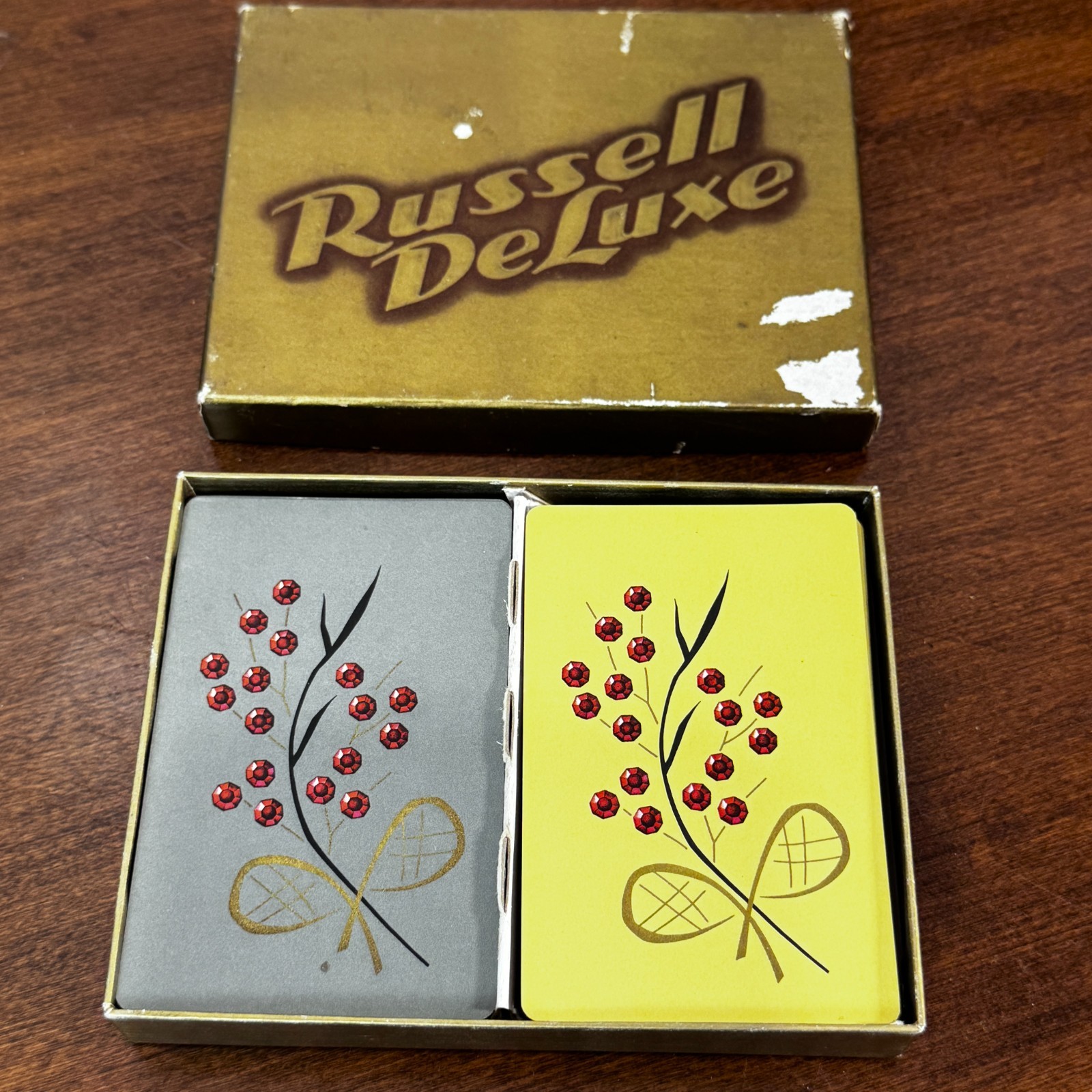 Vintage Playing Cards Two Decks Red Berries Gold Silver Incomplete Vintage Playing Cards Two Decks Red Berries Gold Silver Incomplete