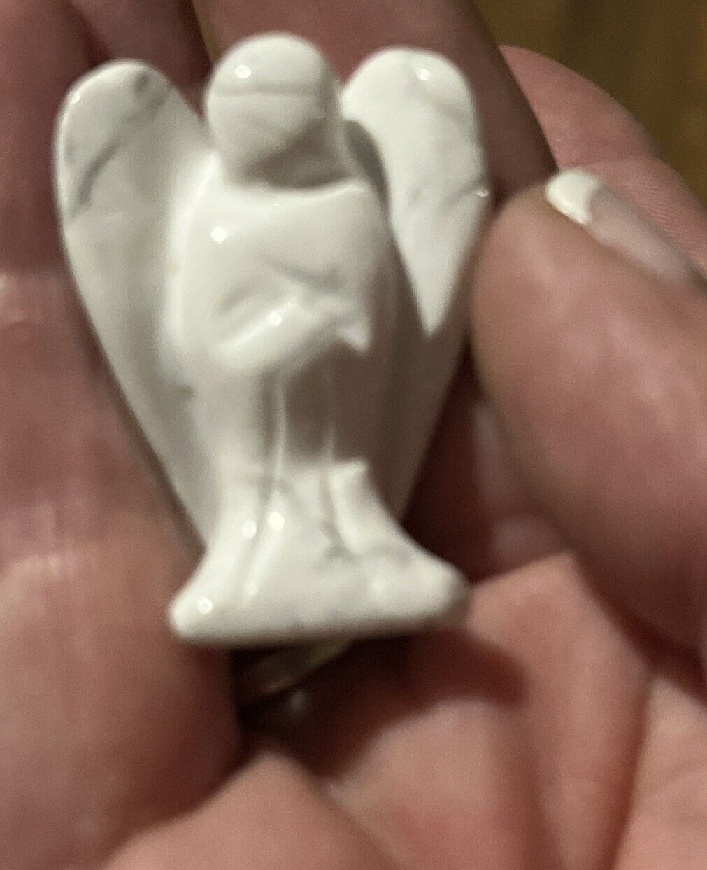 White Howlite Guardian Angel, Crystal Hand Carved, Pocket Angel Reiki Gifting
