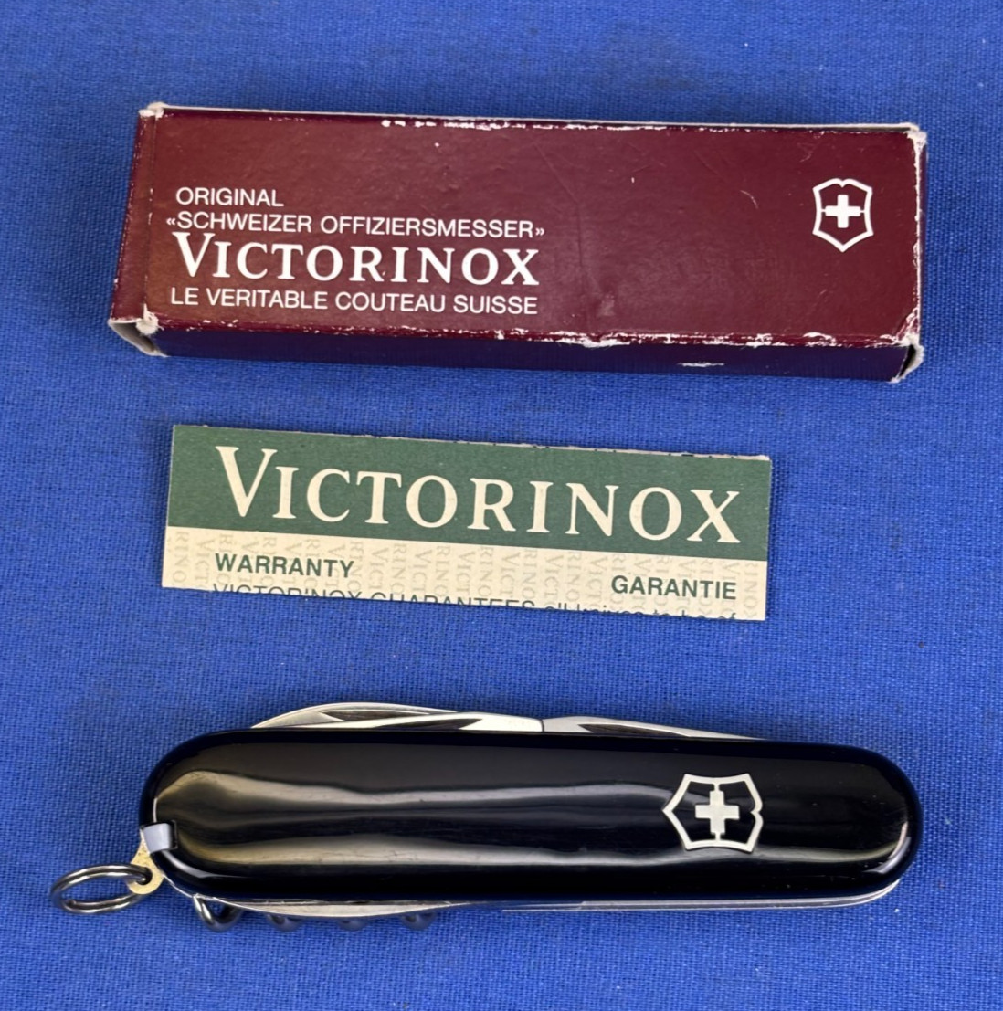 Victorinox Spartan 1.3603.3 Black 1980s SAK Maroon Box 4-Line Tang Stamp 91mm Victorinox Spartan 1.3603.3 Black 1980s SAK Maroon Box 4-Line Tang Stamp 91mm