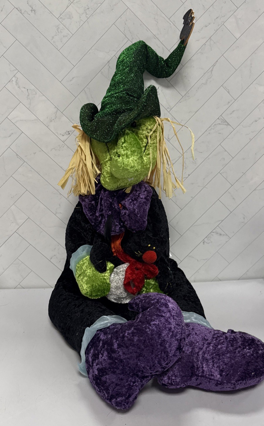Vintage Sitting Witch Posable Plush Halloween Decoration 90s 12 Vintage Sitting Witch Posable Plush Halloween Decoration 90s 12