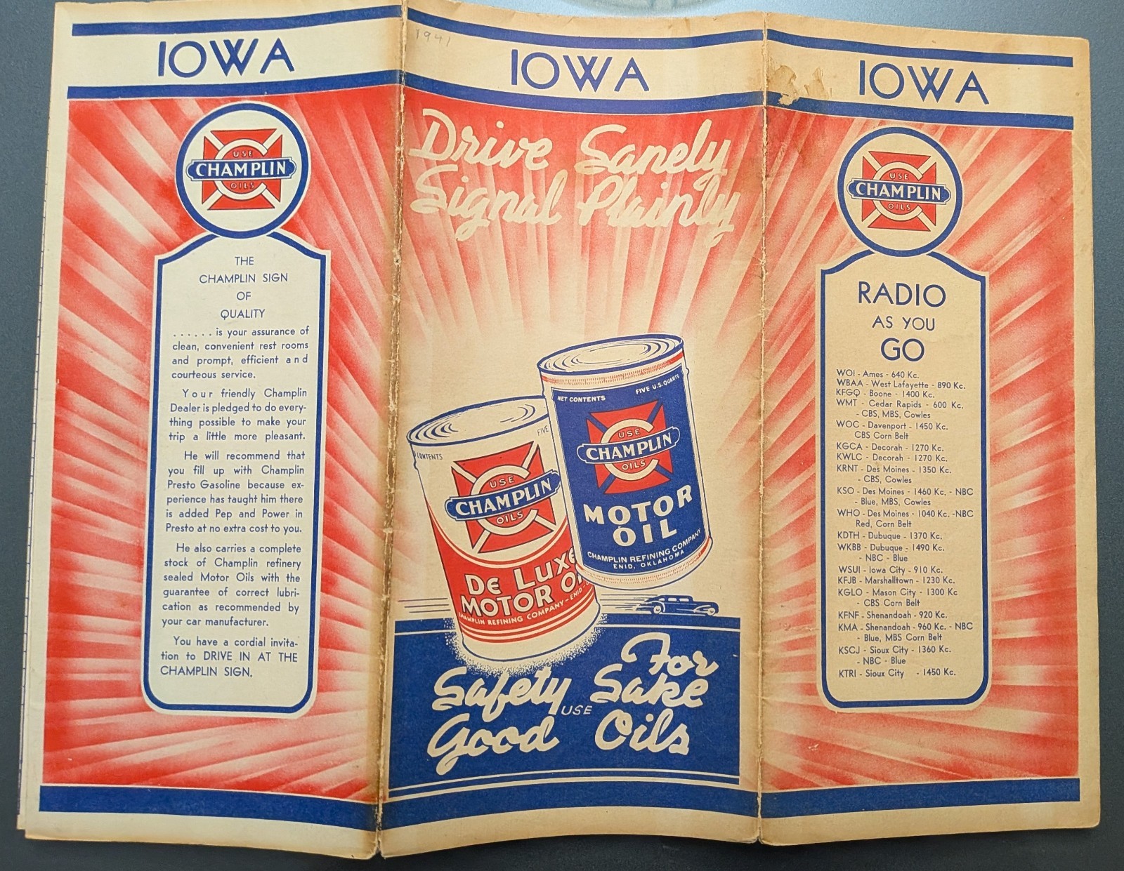 Champlin Gasoline Map of Iowa 1941 -- Ships Free in US Champlin Gasoline Map of Iowa 1941 -- Ships Free in US
