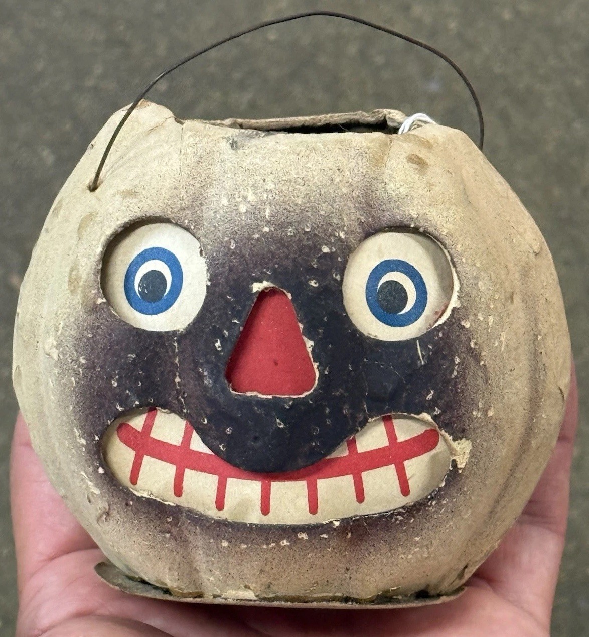Original 3” German Pressed Paper Halloween White Pumpkin Ghost Lantern Rare JOL Original 3” German Pressed Paper Halloween White Pumpkin Ghost Lantern Rare JOL