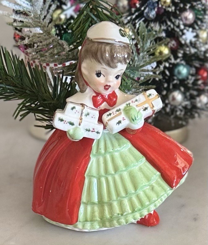 Vintage MCM 1956 Napco Christmas Shopper Girl w/ Gifts Planter Figurine Vintage MCM 1956 Napco Christmas Shopper Girl w/ Gifts Planter Figurine