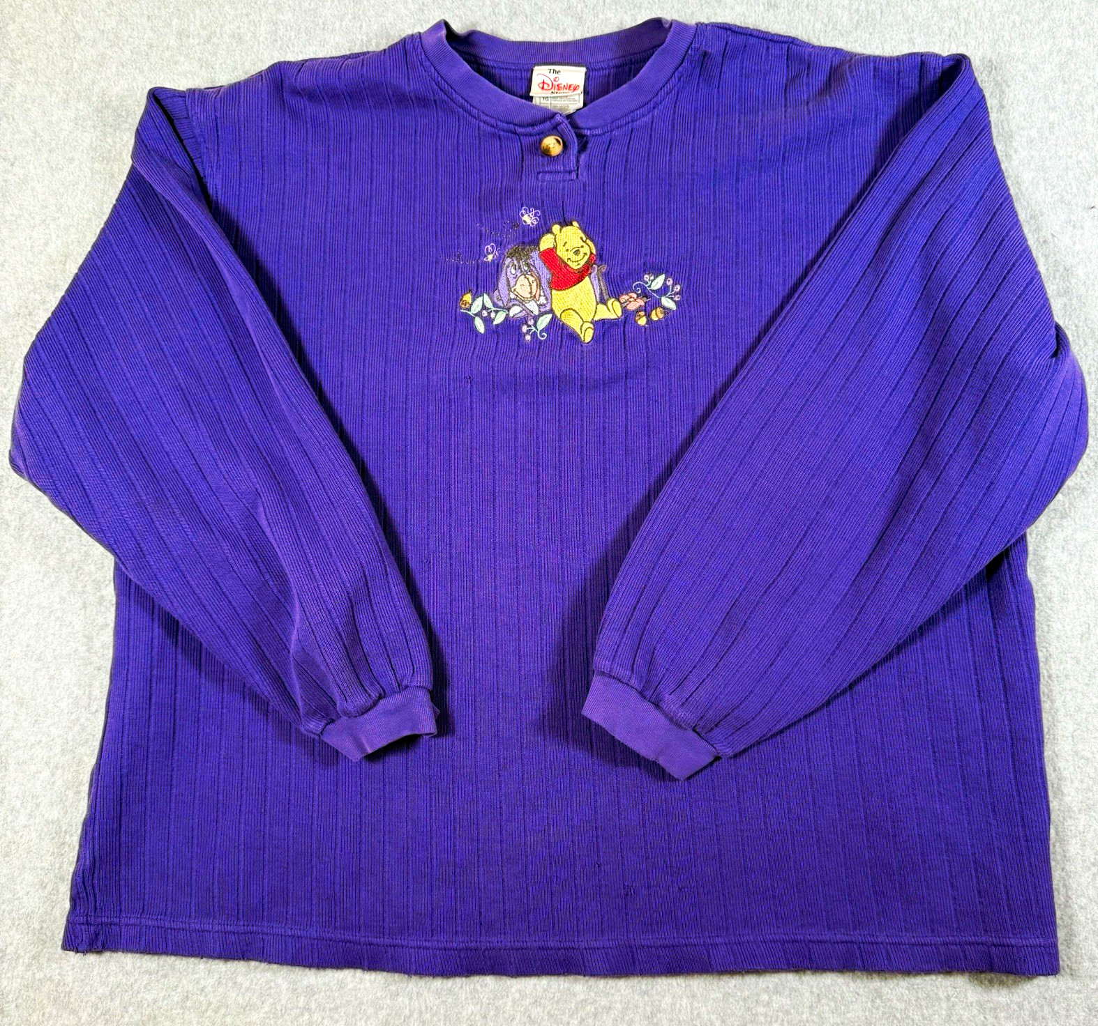 VTG 90’s The Disney Store Winnie the Pooh Eeyore Ribbed Embroidered Henley XL VTG 90’s The Disney Store Winnie the Pooh Eeyore Ribbed Embroidered Henley XL
