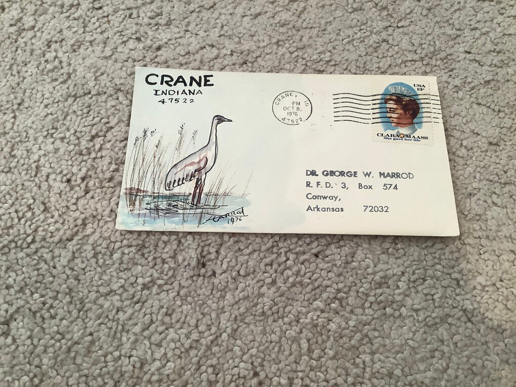 1976 CRANE Indiana: Signed FOLK ART WATERCOLOR Postal Cover GEORGE HARROD
