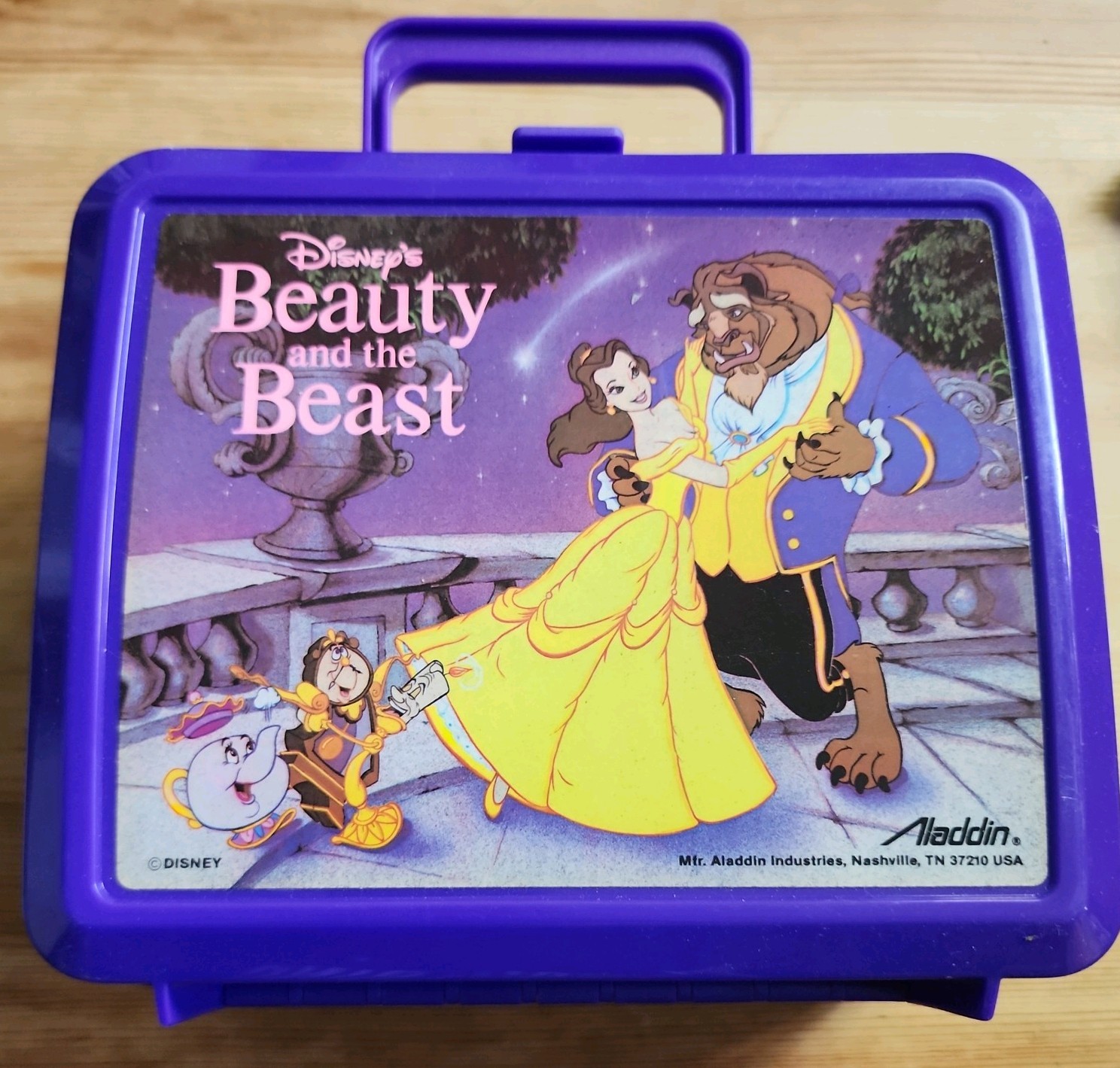 NEW vtg Disney Beauty & the Beast Purple Plastic Lunch Box w/Thermos Aladdin E2 NEW vtg Disney Beauty & the Beast Purple Plastic Lunch Box w/Thermos Aladdin E2