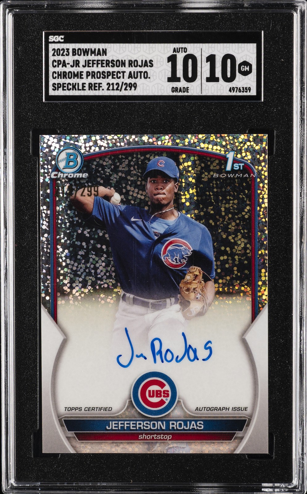 2023 BOWMAN CHROME PROSPECT AUTO. SPECKLE REF. 212/299 JEFFERSON ROJAS SGC 10 GM