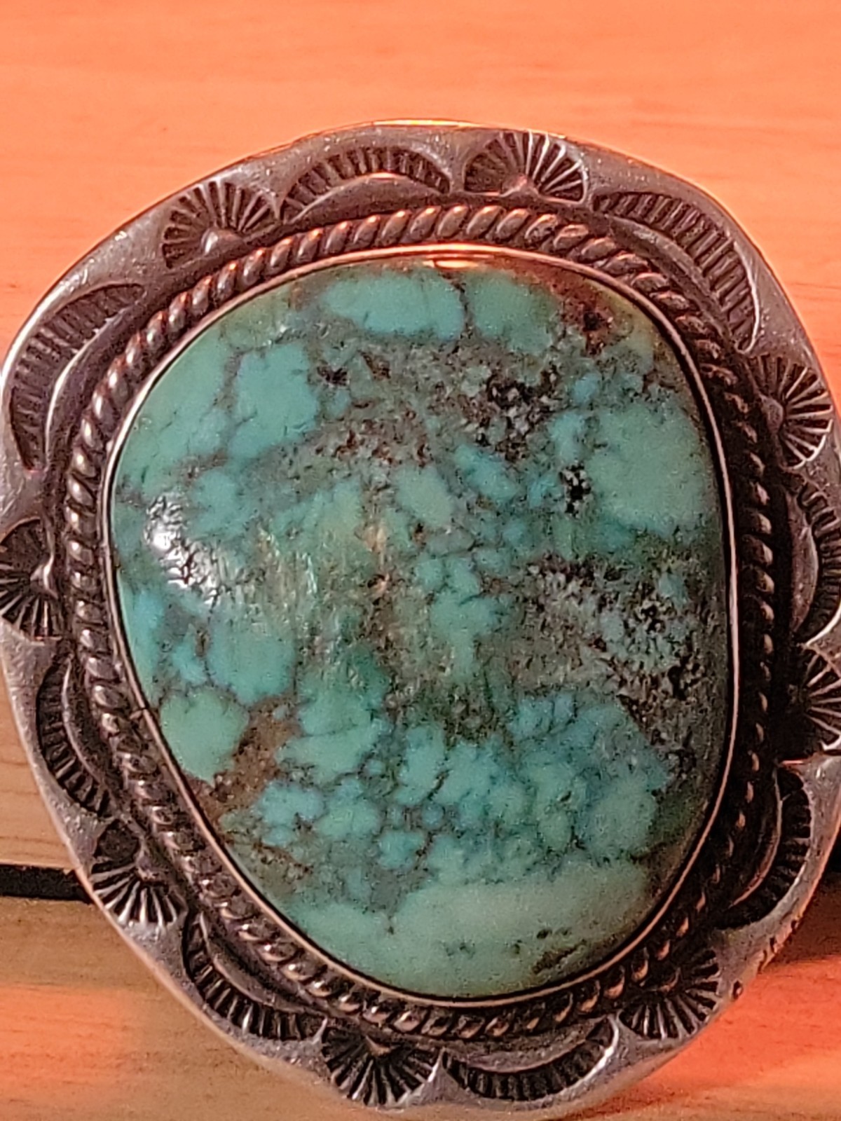 Vintage Navajo Chief Dodge Sterling Silver Heavy 32g Matrix Turquoise Bola Slide