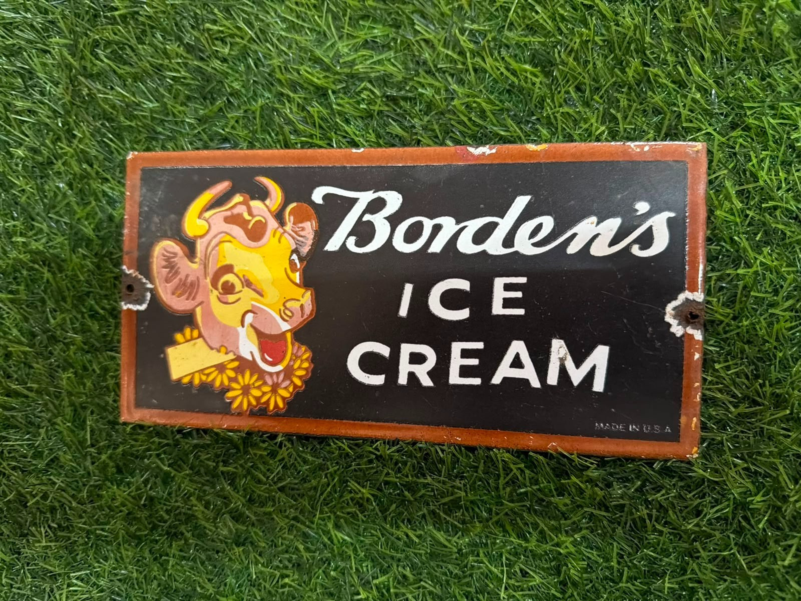 Borden's Ice Cream Porcelain Advertising Sign 8'' Inches Borden's Ice Cream Porcelain Advertising Sign 8'' Inches