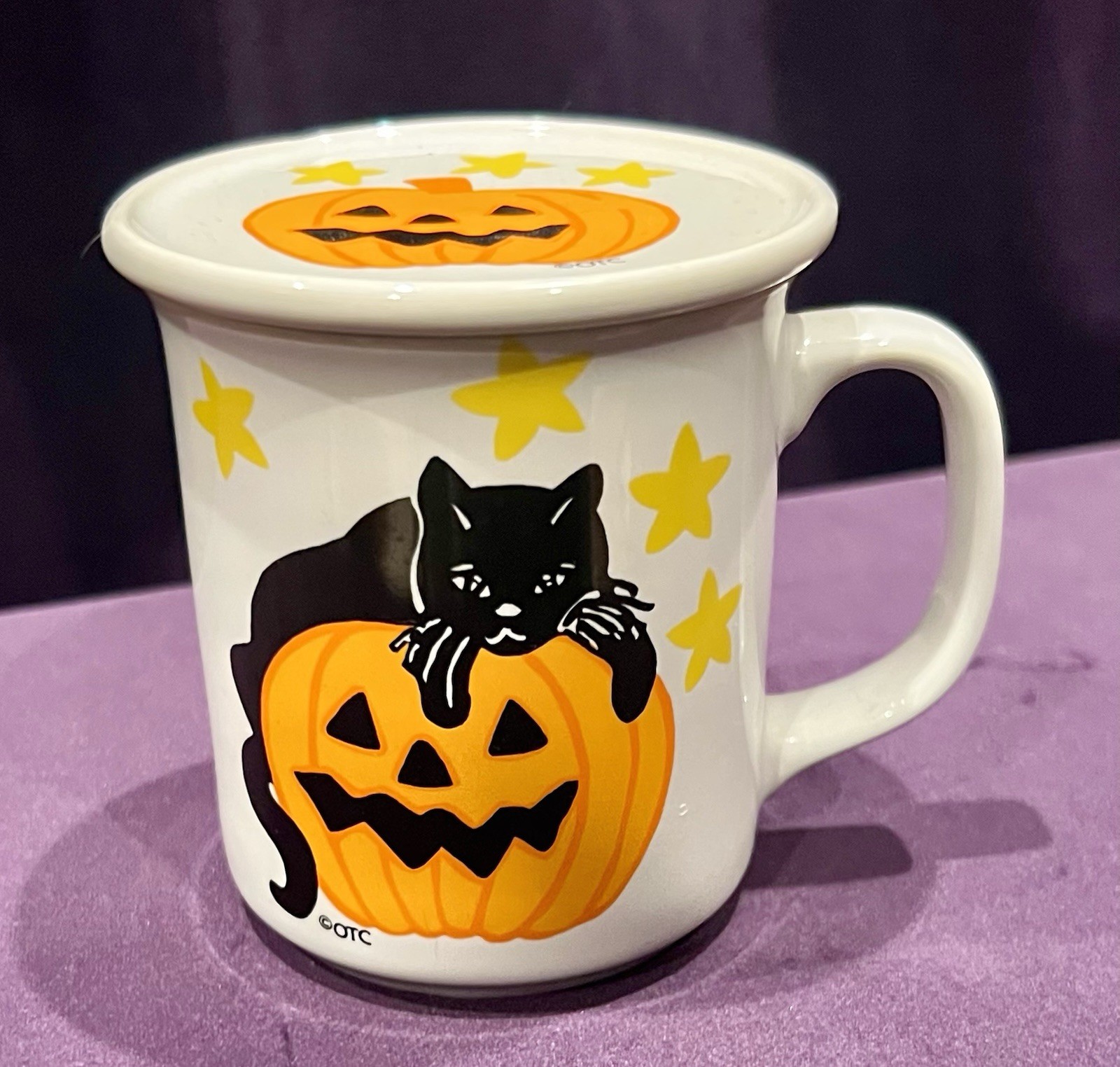 Vintage 90s OTC Black Cat Halloween Mug With Topper Saucer Vintage 90s OTC Black Cat Halloween Mug With Topper Saucer