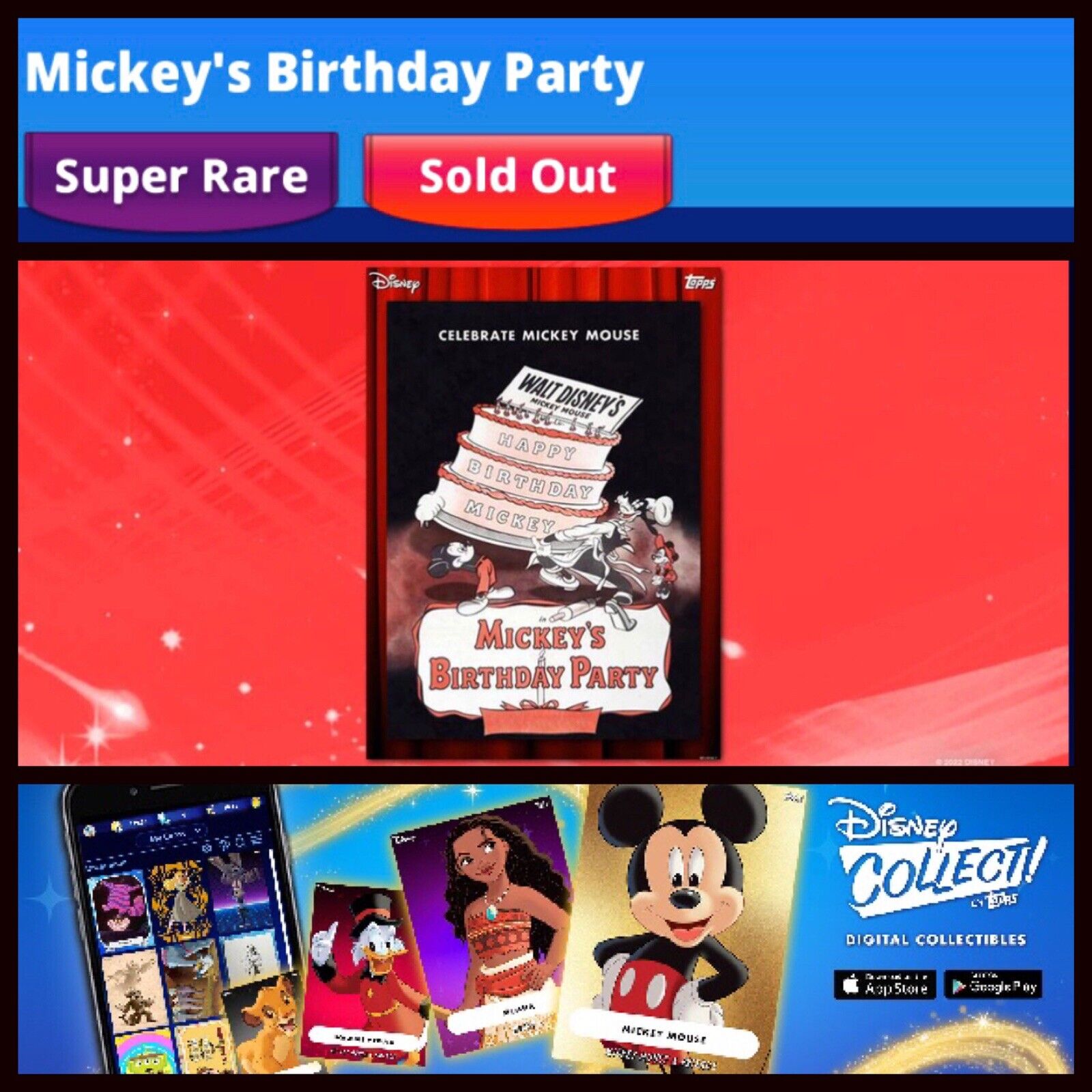 MICKEY’S BIRTHDAY PARTY-LIVING POSTERS LIMITED 2022-TOPPS DISNEY COLLECT