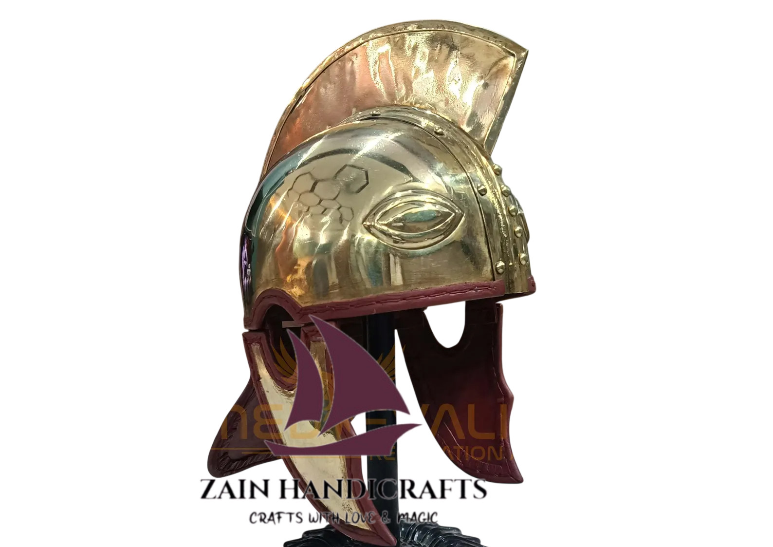 ZAIN Handmade Late Roman Intercisa Legionary Helmet W/Brass Crest Halloween Gift