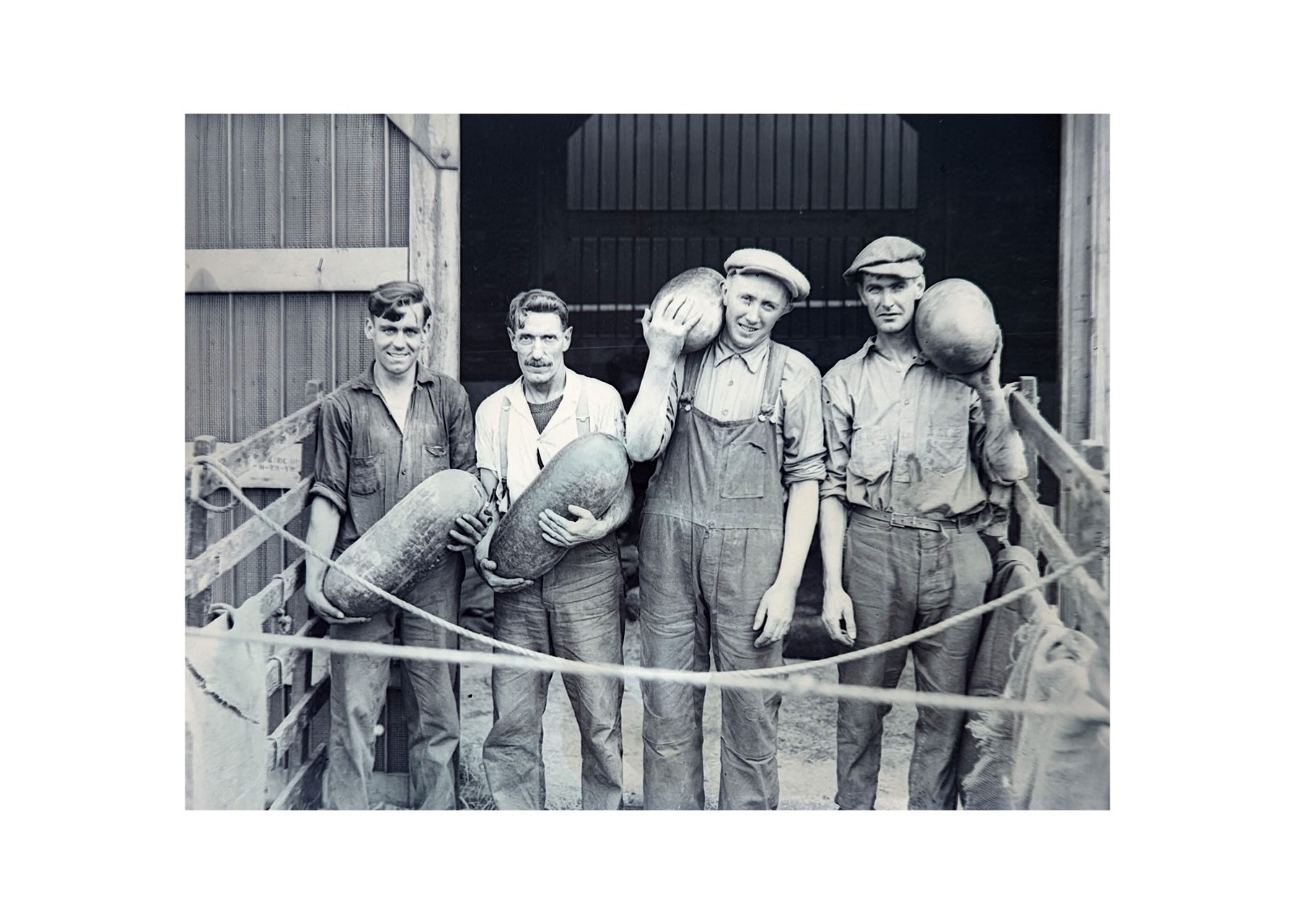 Antique c1925 Glass Plate Negative Watermelon Men Laborers Boston Market OOAK