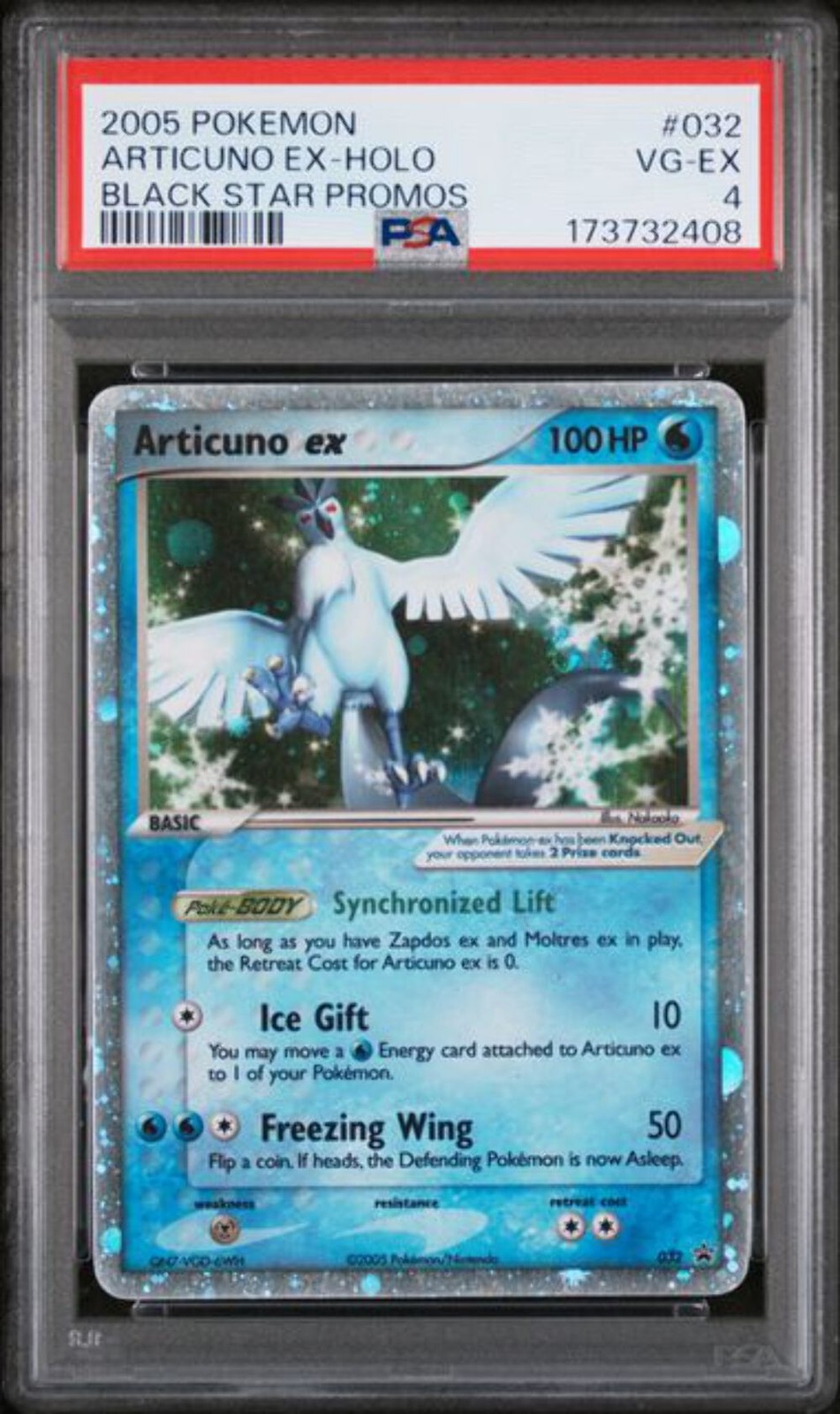 2005 POKEMON - ARTICUNO EX - #032 BLACK STAR PROMOS EX COLLECTOR'S TIN PSA 4