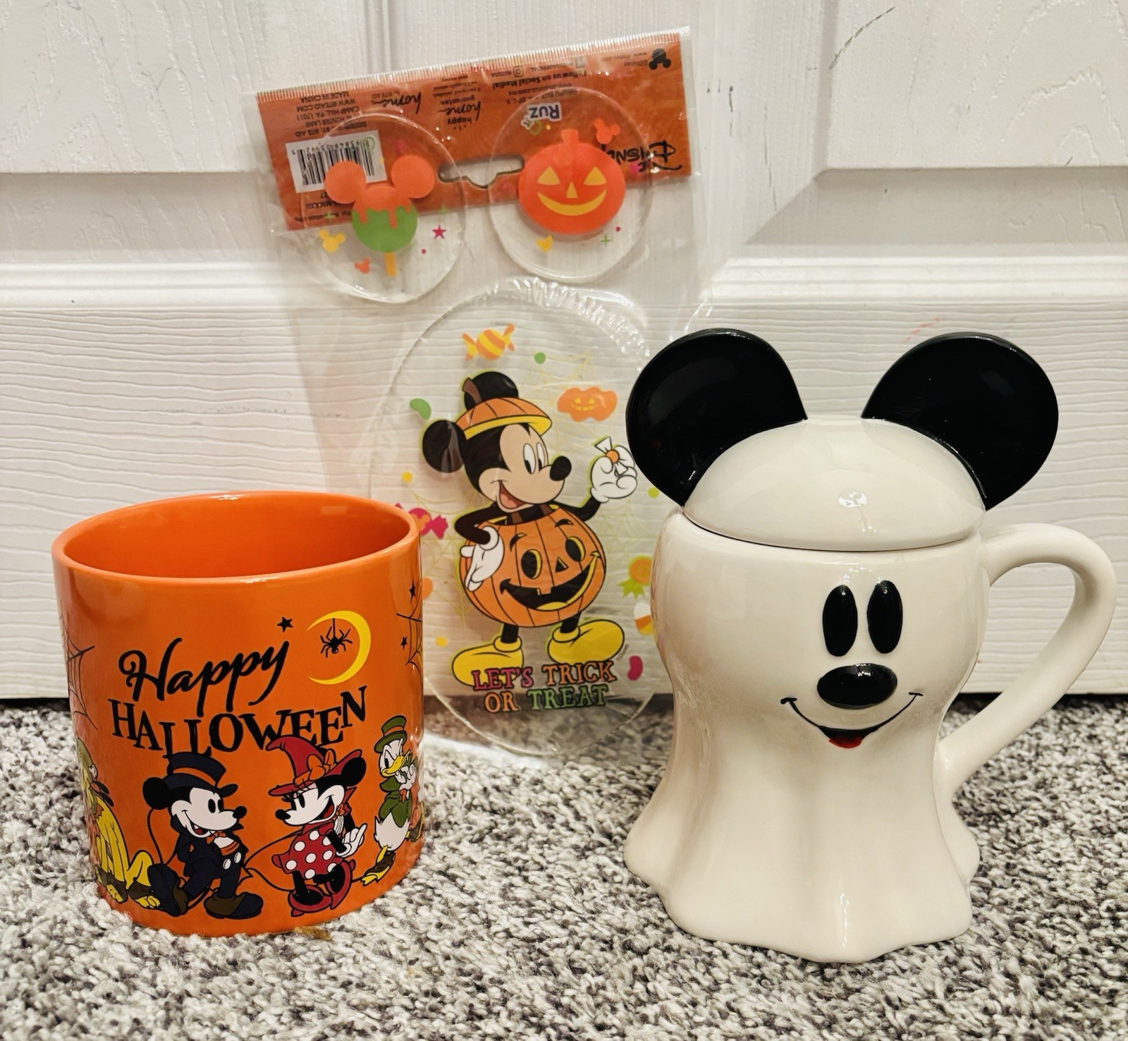 Disney Mickey Mouse & Friends Halloween Mug Ghost Lidded Mug & Window Cling Lot Disney Mickey Mouse & Friends Halloween Mug Ghost Lidded Mug & Window Cling Lot