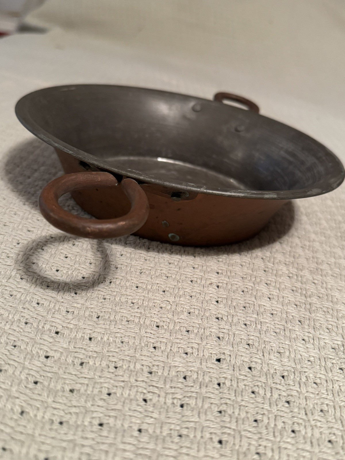 Antique 19th CenturyHand Hammered Copper Pan TinLined Double Handle