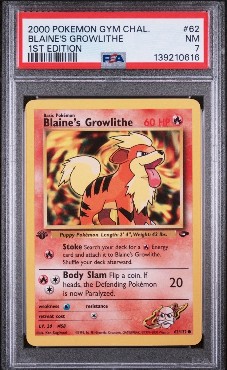 2000 POKEMON GYM CHALLENGE 1ST EDITION #62 BLAINE\'S GROWLITHE PSA 7 2000 POKEMON GYM CHALLENGE 1ST EDITION #62 BLAINE\'S GROWLITHE PSA 7