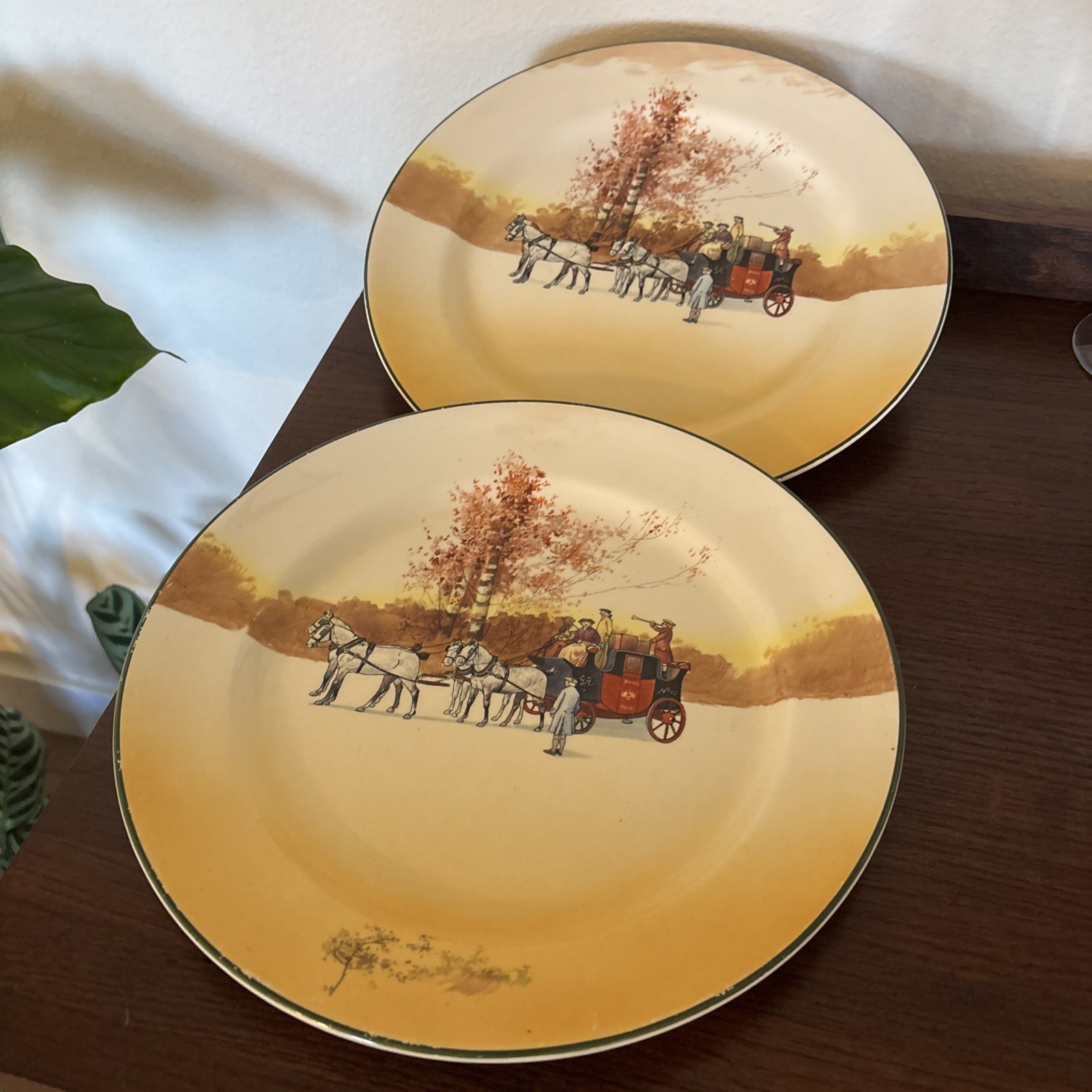 2 Royal Doulton Coaching Days Dinner Plates 2 Royal Doulton Coaching Days Dinner Plates