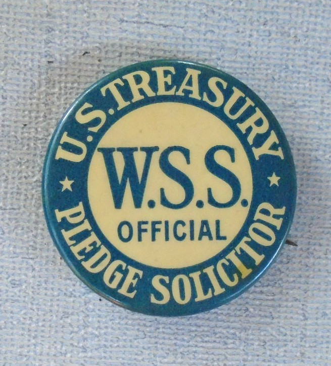 W.S.S. offical pledge solicitor pin back button, made by Whitehead & Hoag W.S.S. offical pledge solicitor pin back button, made by Whitehead & Hoag