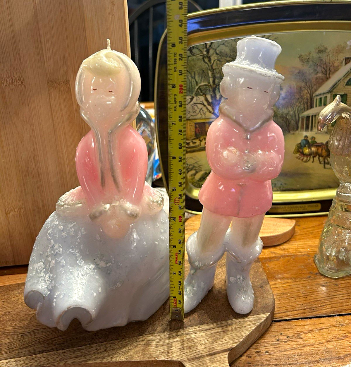 Vintage Winter Couple Figural Wax Candles – Boy & Girl in Pink Coats – Rhineland