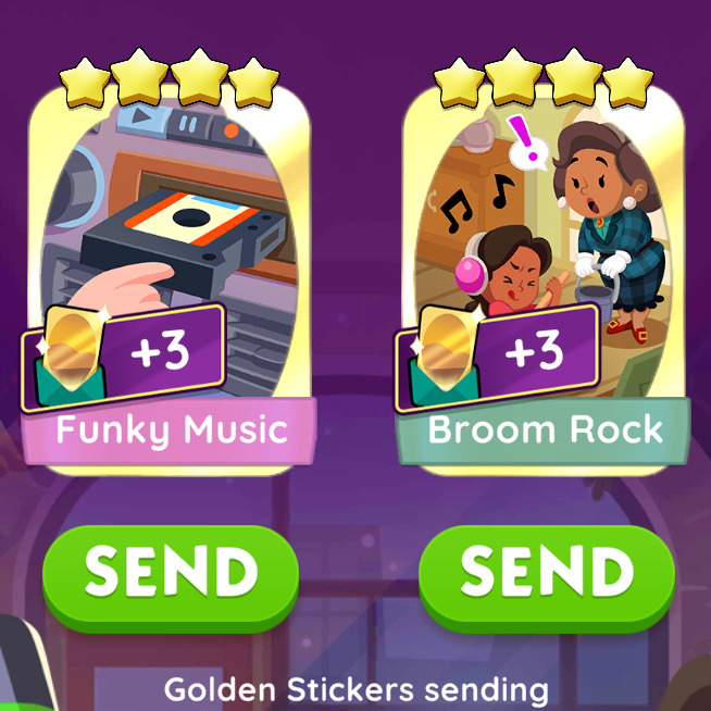 Funky Music / Broom Rock - Golden Blitz Monopoly Go Stickers