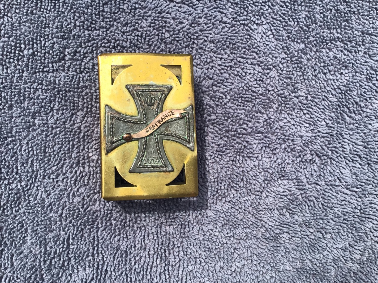 German WWI era brass matchbox cover Iron Cross 1914 France Original German WWI era brass matchbox cover Iron Cross 1914 France Original