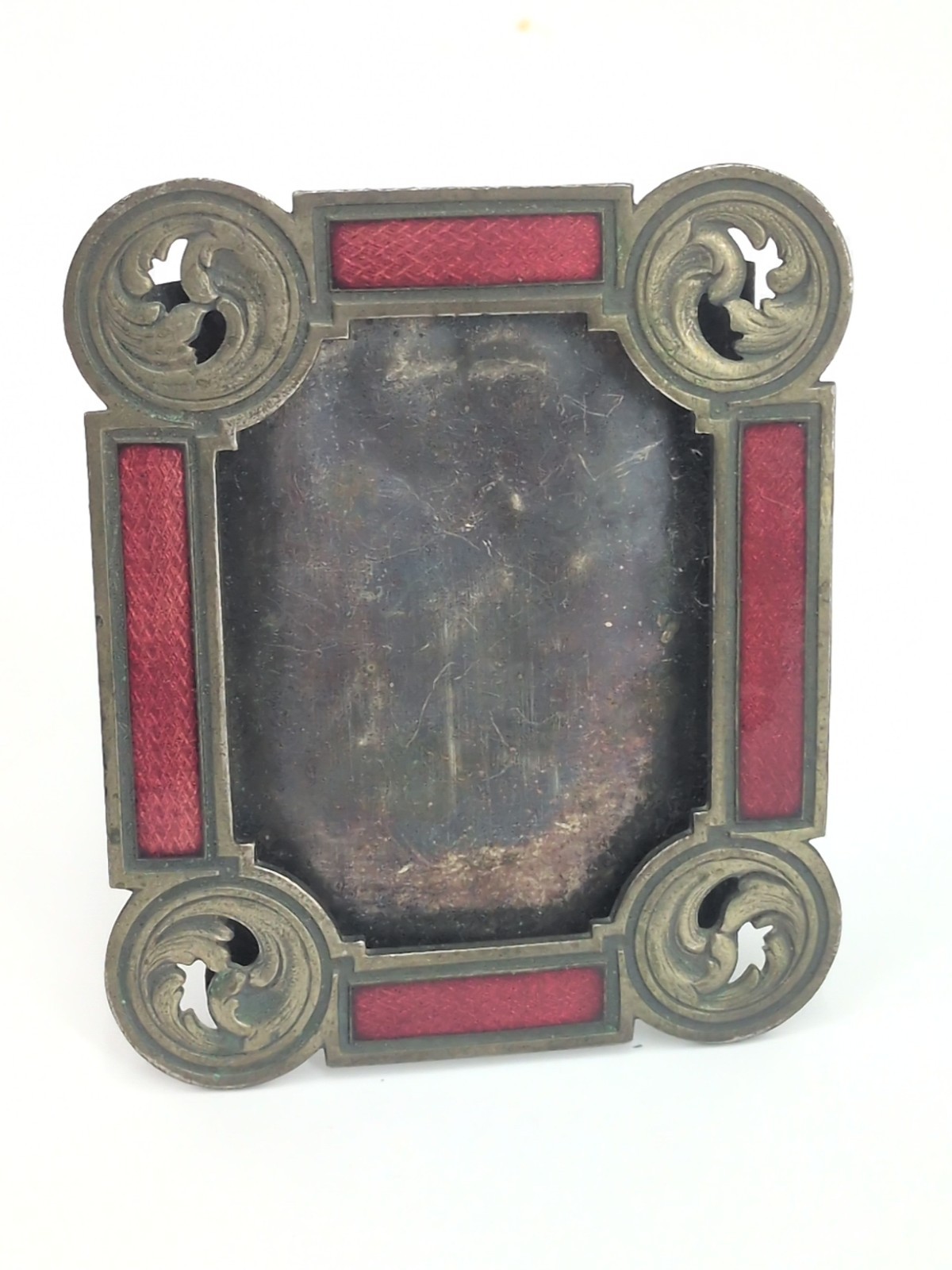 Antique Picture Frame Art Deco Red Guilloche Enamel 2\ Antique Picture Frame Art Deco Red Guilloche Enamel 2\