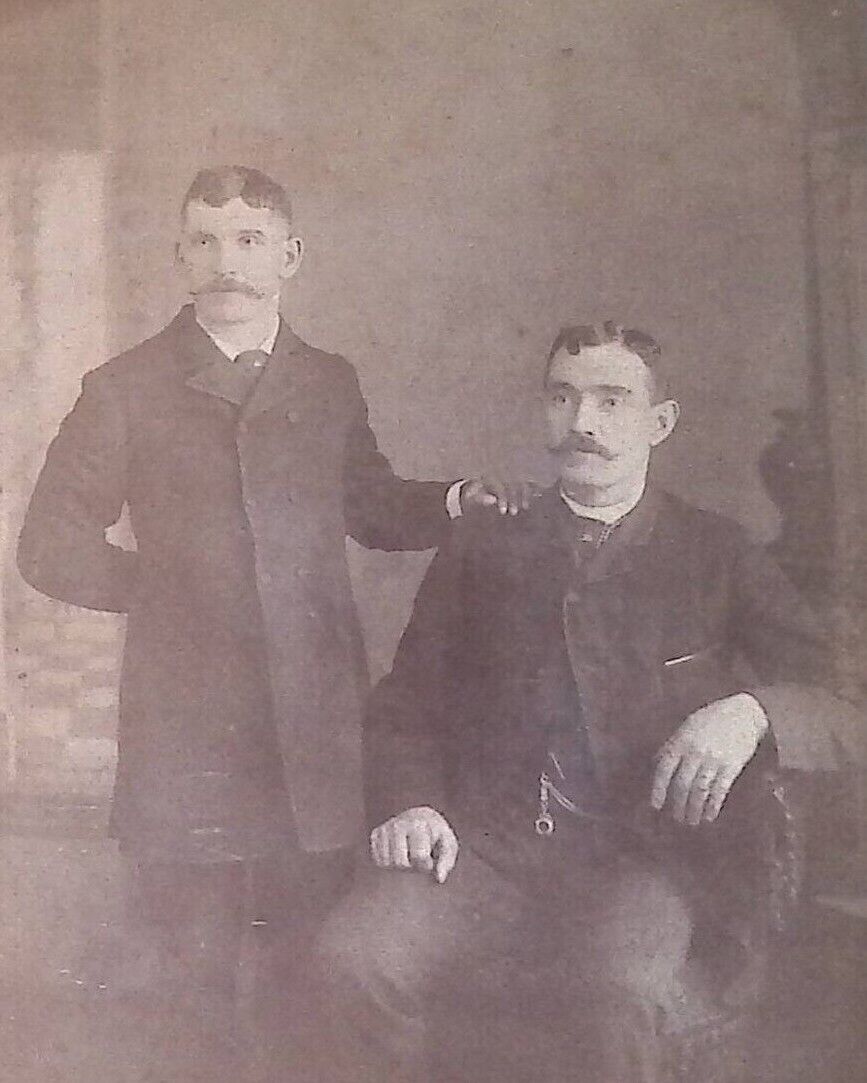 C.1880/90s Cabinet Card Ansonia CT 2 Handsome Men Intimate Pose Mustache A4051