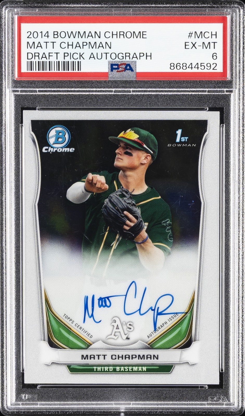 2014 BOWMAN CHROME DRAFT PICK AUTO #MCH MATT CHAPMAN PSA 6 AUTO