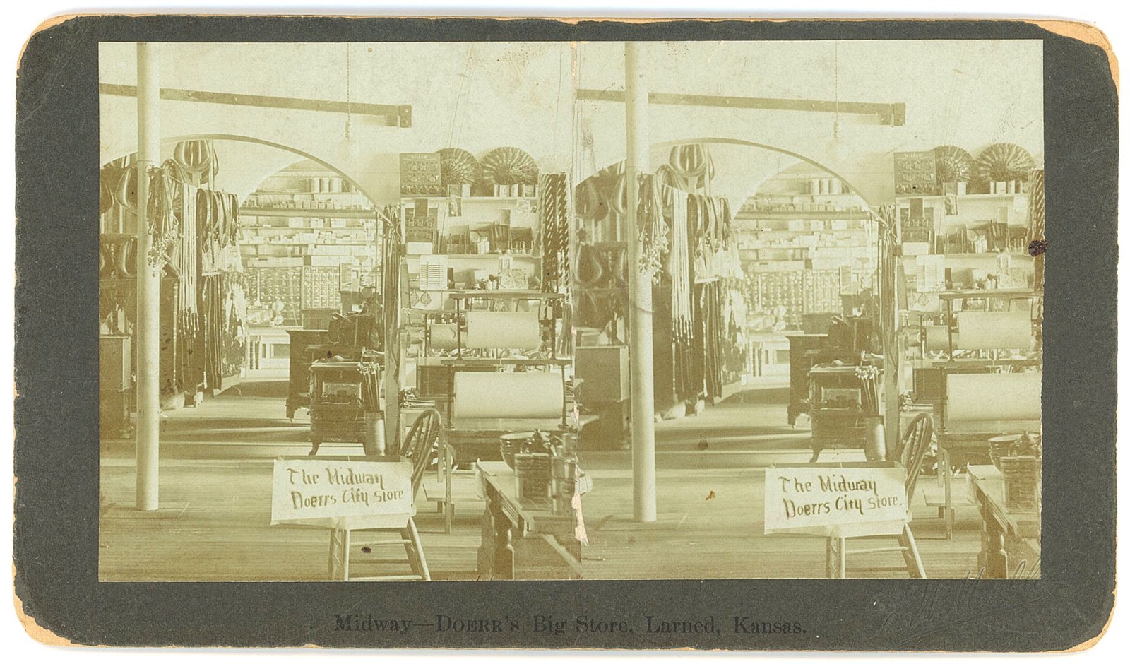 KANSAS STEREOVIEW - Larned - Doerr\'s Big Store Interior - LW Marble 1880s