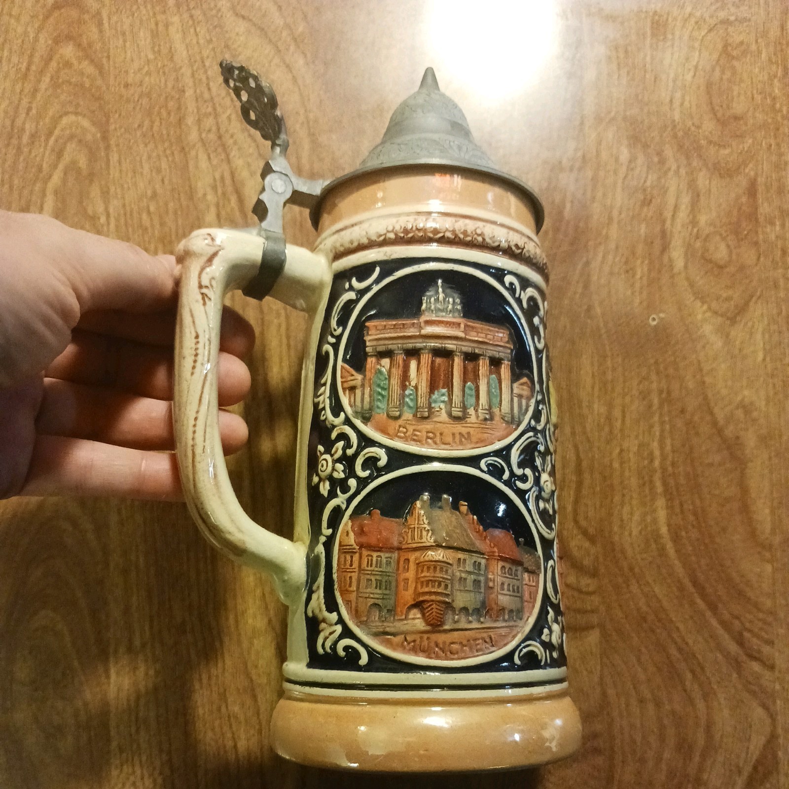 Vintage West Germany DGMB Lidded Stein With Cities Of Germany Vintage West Germany DGMB Lidded Stein With Cities Of Germany