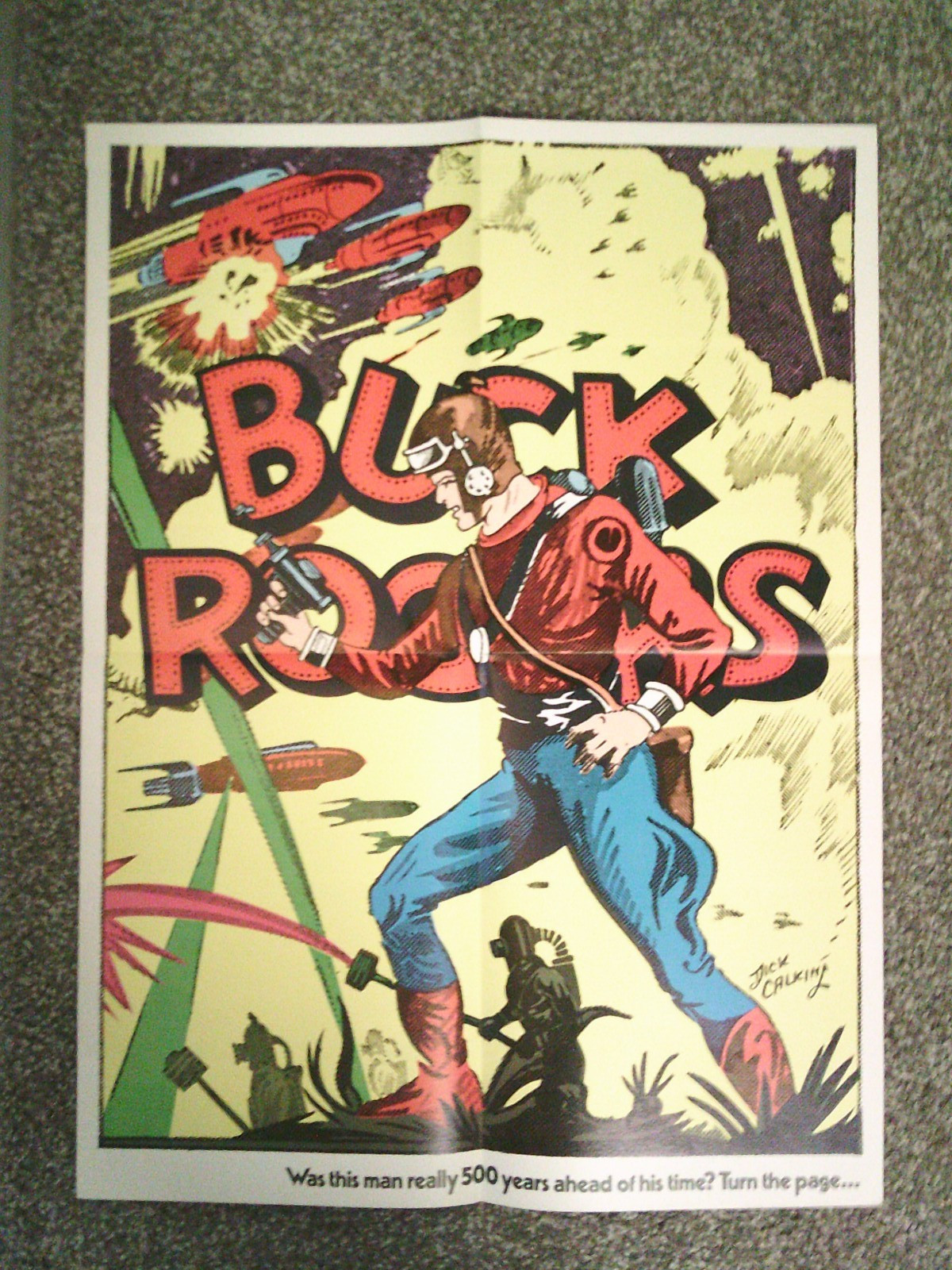Vintage 1970s Buck Rogers Warren Promotional Poster Dick Calkins Fold Out Rare