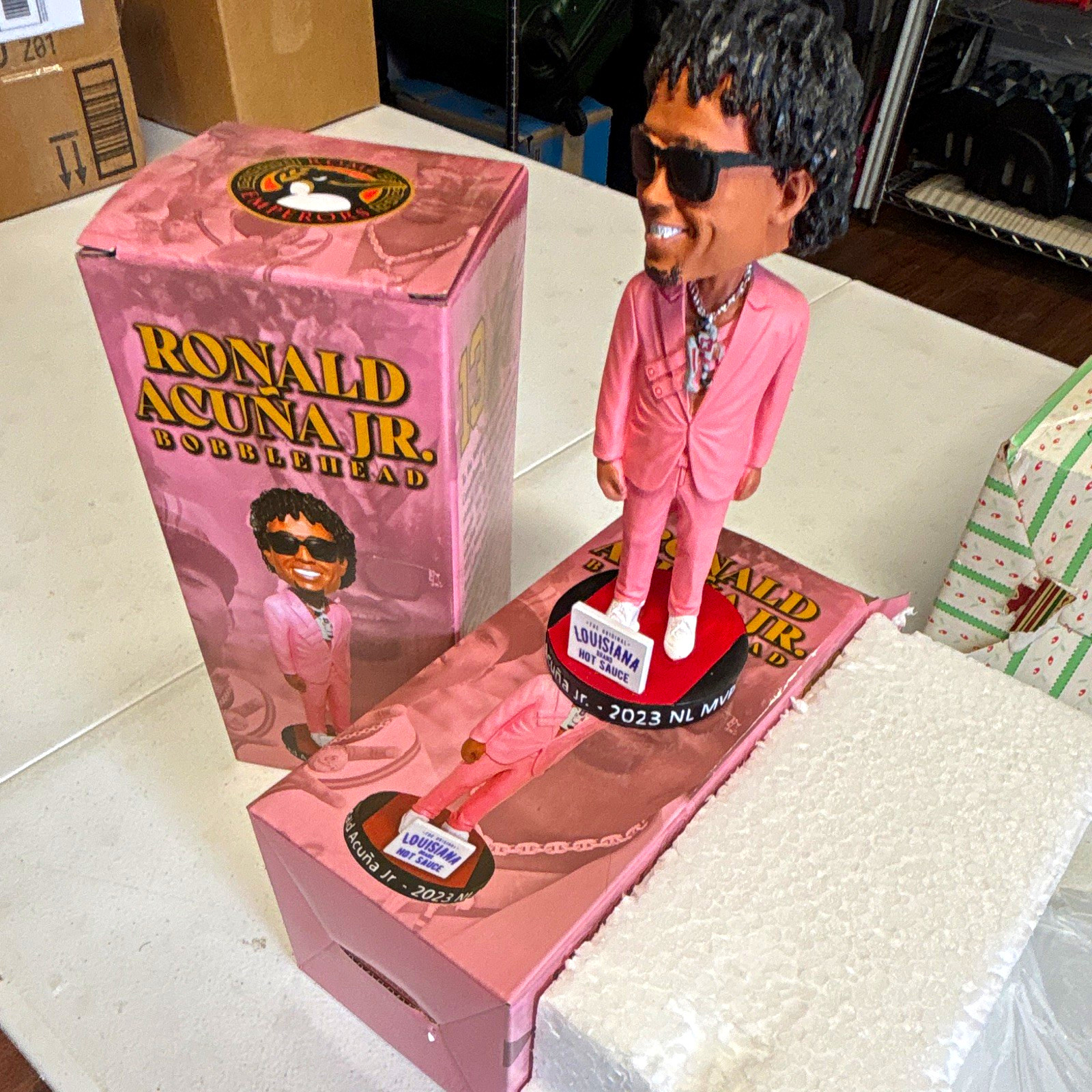 2- Brand new Ronald Acuña Jr. MLB Baseball Pink Suit Bobblehead w/ Box 2- Brand new Ronald Acuña Jr. MLB Baseball Pink Suit Bobblehead w/ Box