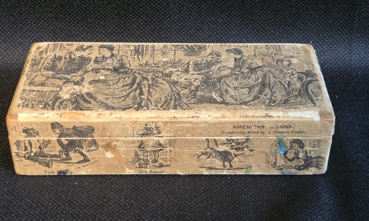 Antique Victorian Paper Covered Box Satires American Drinks Novelty Vanity Chest Antique Victorian Paper Covered Box Satires American Drinks Novelty Vanity Chest