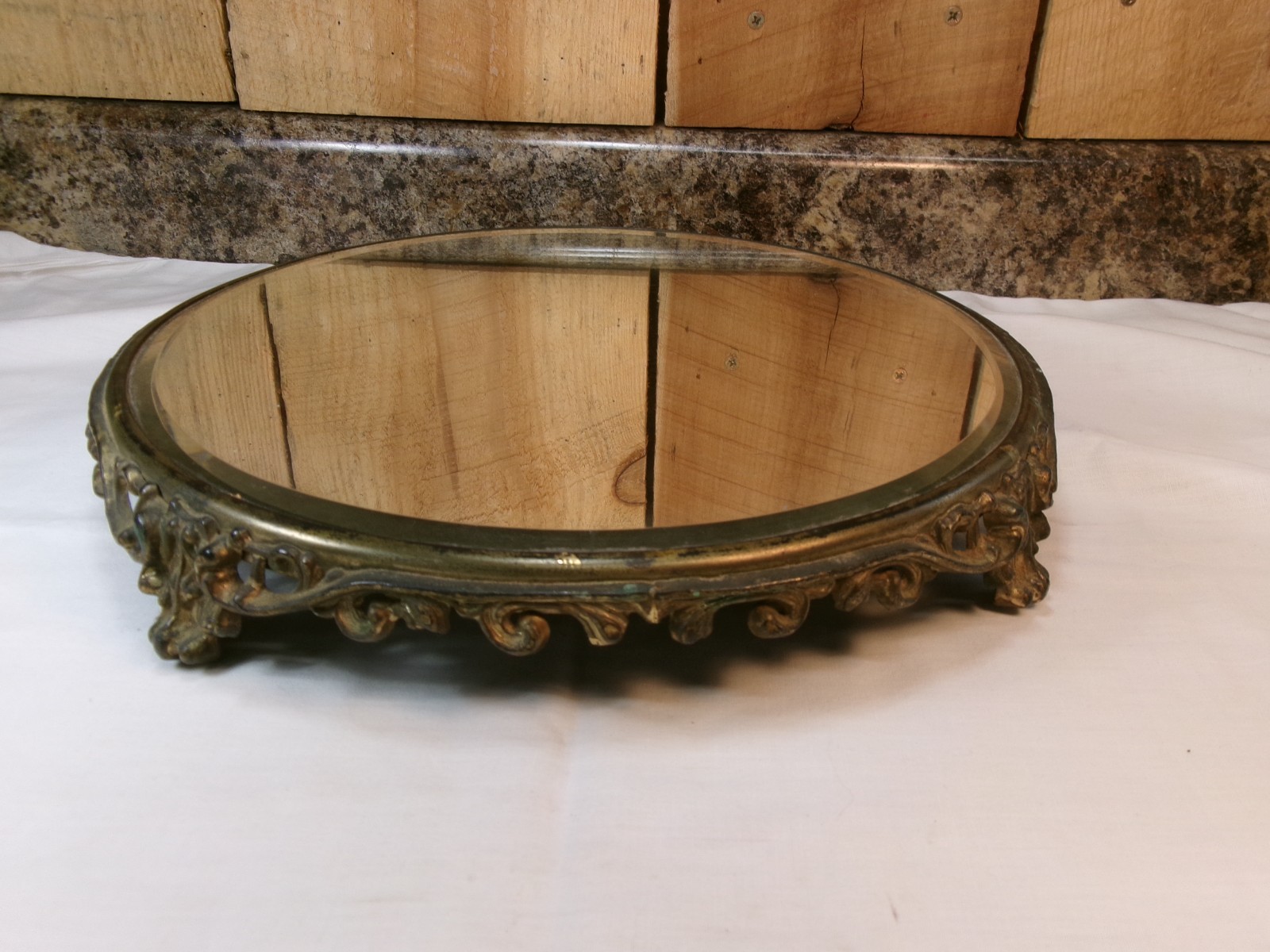 Antique Ornate Brass Metal Base Round 12\