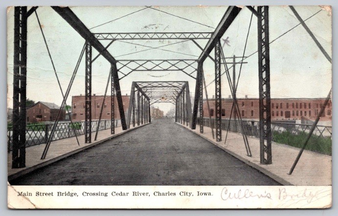 c1910 Main Street Bridge Crossing Cedar River Charles City Iowa IA Postcard c1910 Main Street Bridge Crossing Cedar River Charles City Iowa IA Postcard