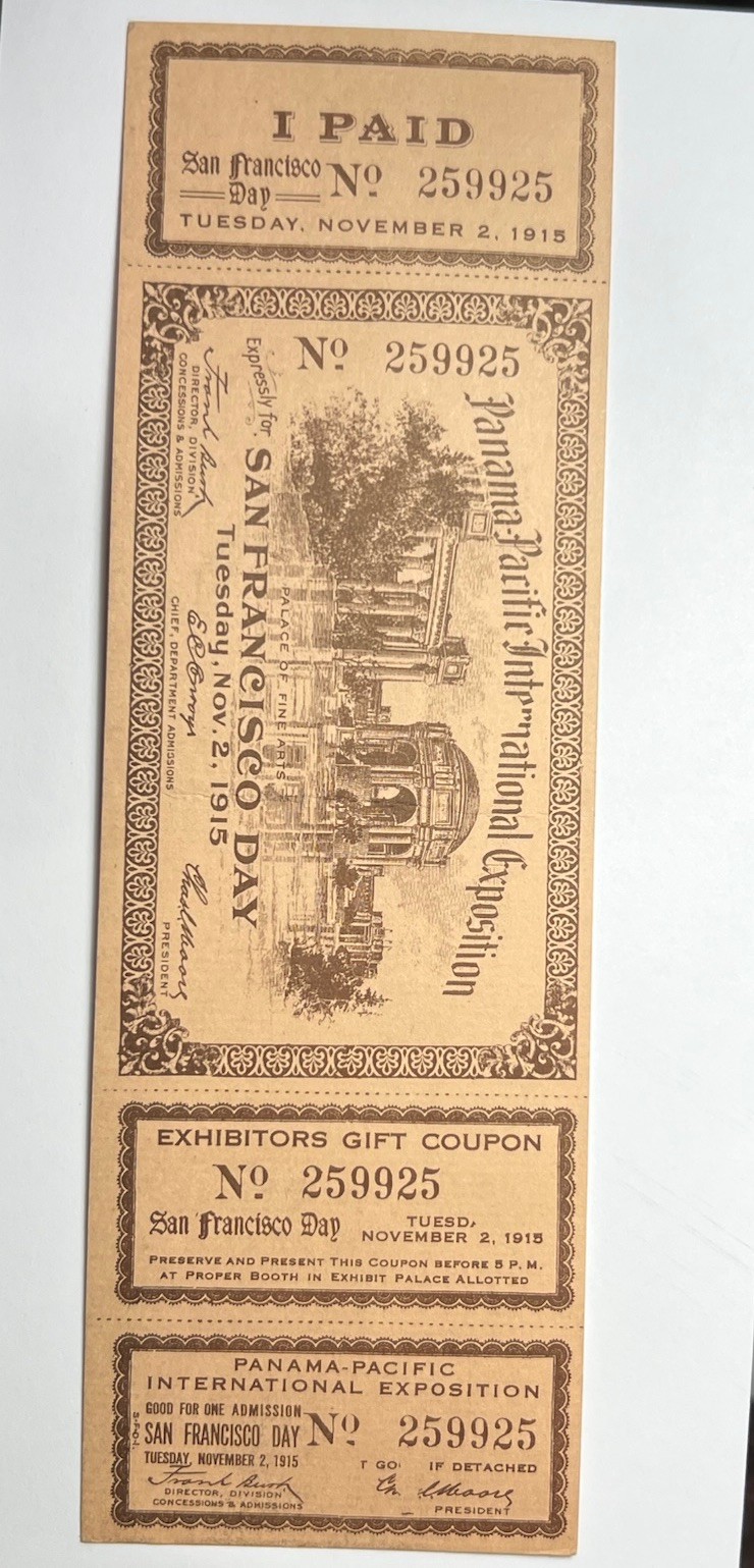 Antique 1915 PPIE Pan Pacific Expo San Francisco Day Unused Ticket w/ Both Stubs Antique 1915 PPIE Pan Pacific Expo San Francisco Day Unused Ticket w/ Both Stubs
