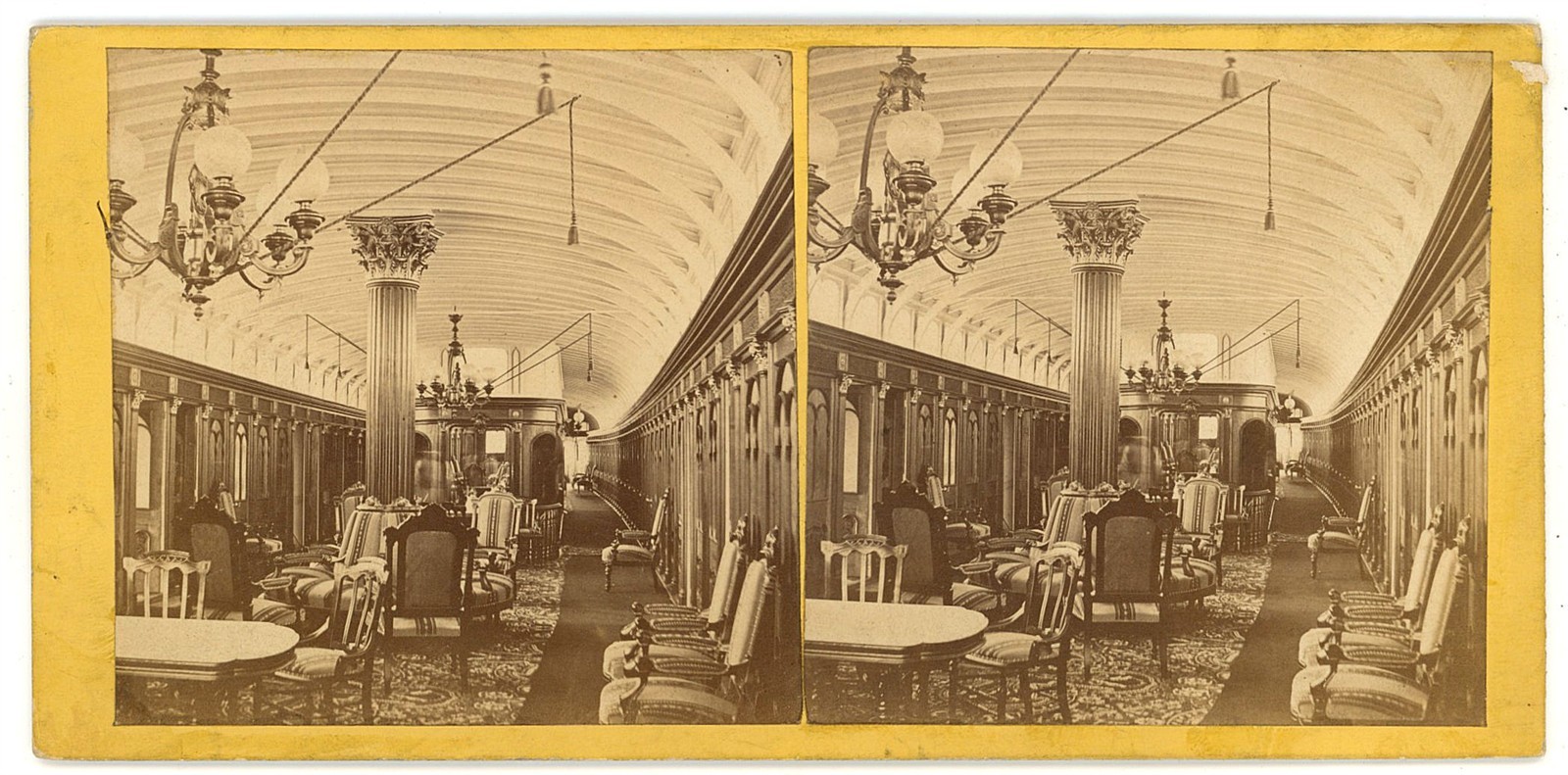 NEW YORK STEREOVIEW - Lake Champlain - Steamer Adirondack Saloon - LaBarre 1860s