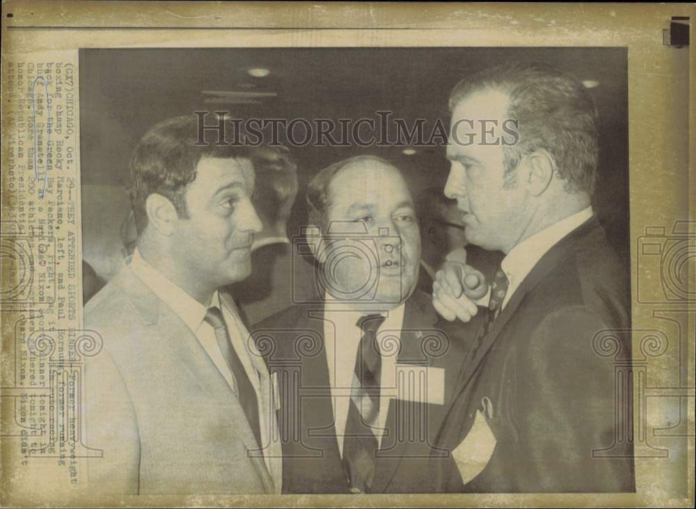 1968 Press Photo Rocky Marciano, Paul Hornung, Andy Granatelli at Event, Chicago