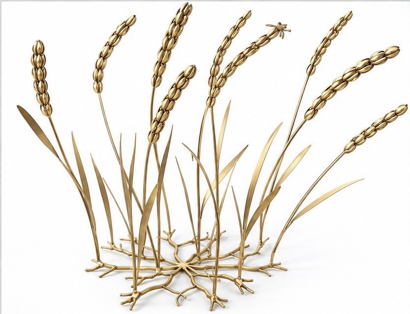 Vintage MCM Brass Wheat Sculpture w/ Bee Insect 15” Handmade Botanical Art Vintage MCM Brass Wheat Sculpture w/ Bee Insect 15” Handmade Botanical Art