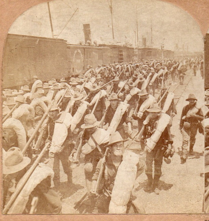 1898 New Arrivals at Tampa, Headed for Santiago, Cuba.   Stereoview Photo